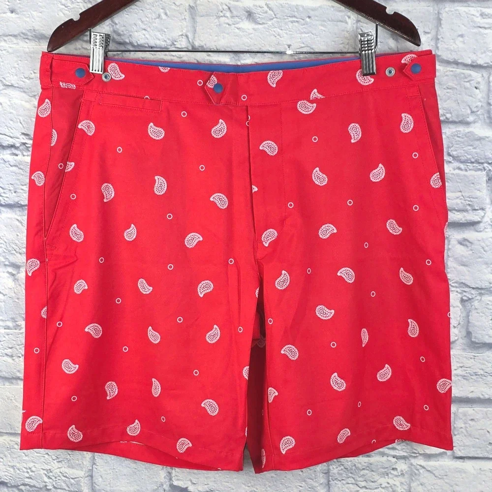 B. Draddy‎ Mens Red Paisley Swim Trunks Board Water Shorts Mesh Size Large